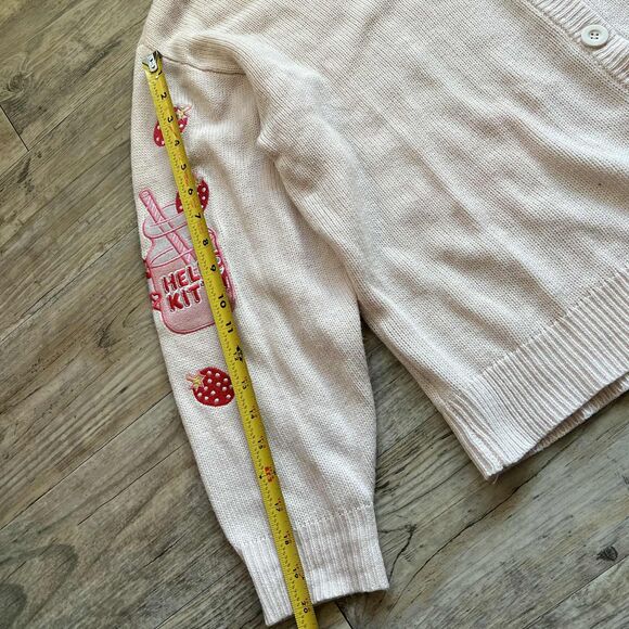 Hello Kitty Cardigan Strawberry Milk Skimmer Sweater Knit Patch Sanrio XL - Picture 6 of 10